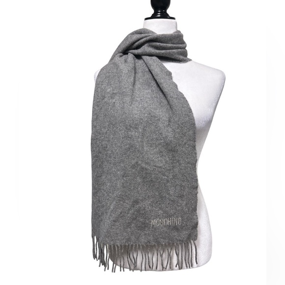 Moschino Accessories - Authentic Moschino Fringe Wool Rhinestones Gray Scarf